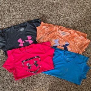 Set of 4 Athletic girls T-shirts -3 Under Armour and 1 Reebok